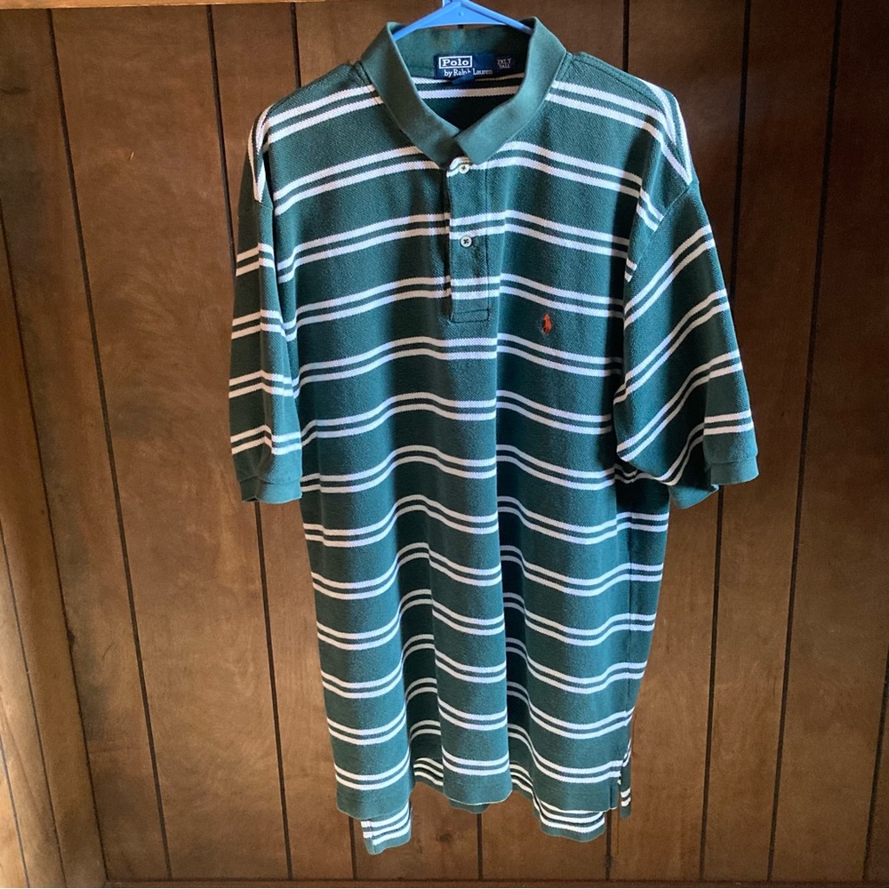 Polo Ralph Lauren Polo Shirt Mens 2XLT Green Striped Short Sleeve Vintage Casual
